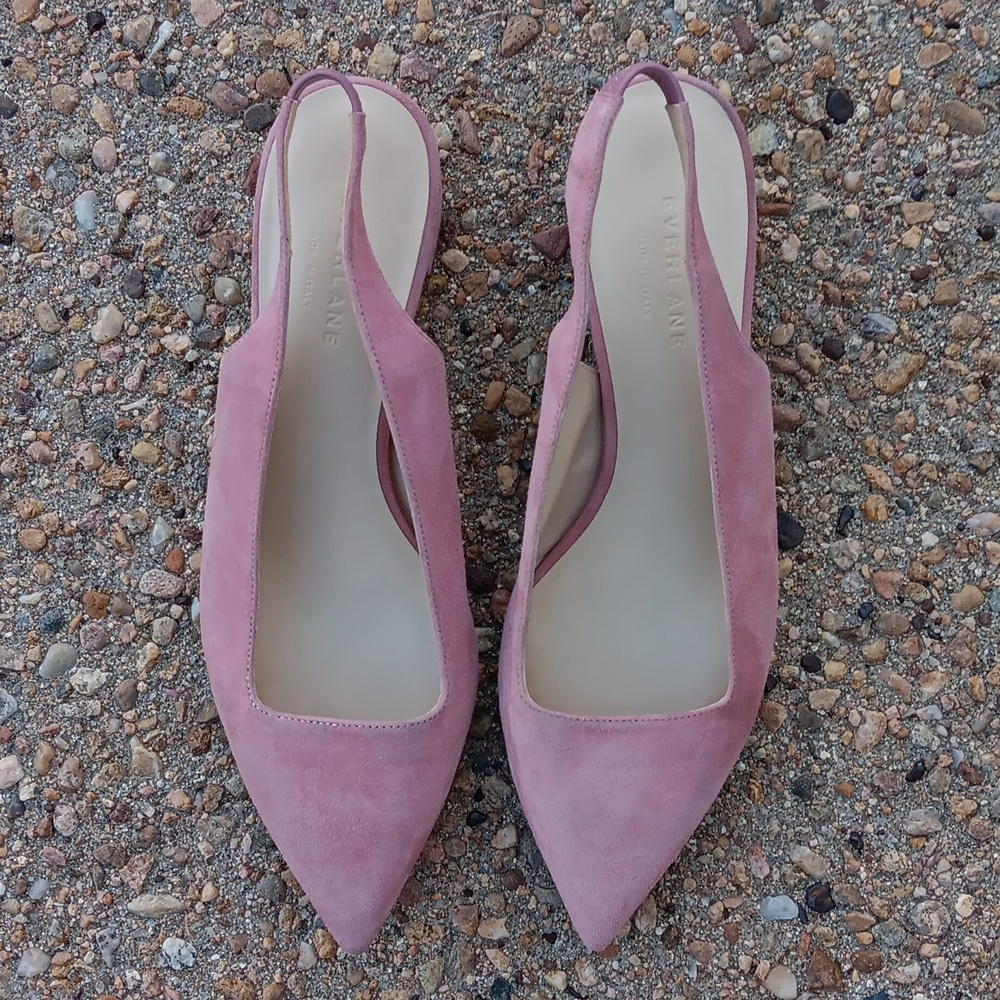 Everlane sling back small block heel pink suede leather shoes womens sz 8 - Picture 3 of 8